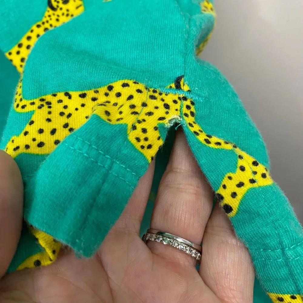Hanna Andersson Green Cheetah Print Cotton T-Shirt Dress Girls Size 8 130cm